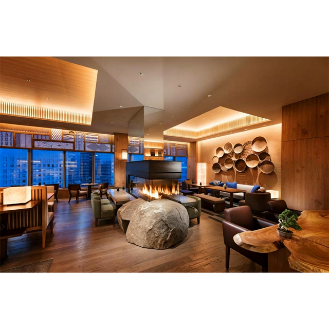 Japanese Wabi-Sabi Natural Light Wood High-Rise City Hotel Lobby Lounge Full FF&E Furniture Set
