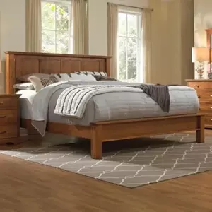 Classic Rustic Oak Solid Wood Hotel Bed with Multi-Drawer Nightstand & Tall Dresser