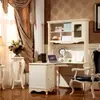 European Style Hotel Room French Carved Ivory White Study Desk Custom Corner Desk with Bookshelf All-In-One Computer Desk