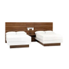Walnut Three-Panel Integrated Full Wall Headboard Twin Bed Set