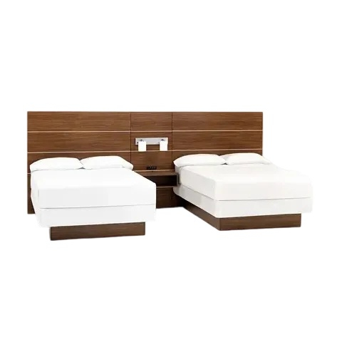 Walnut Three-Panel Integrated Full Wall Headboard Twin Bed Set