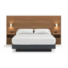 Modern Walnut Full Wall Headboard King Size Bed Set With Double Integrated Nightstands