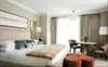 Neutral Beige Upholstered Hotel King Bed with Side Table