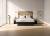 Minimalist Two-Tone Wood Panel Headboard Dark Drawer Storage Base Bed Hotel Furniture