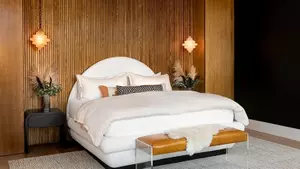 Curved Arched White Fabric Upholstered Platform Solid Wood Bed