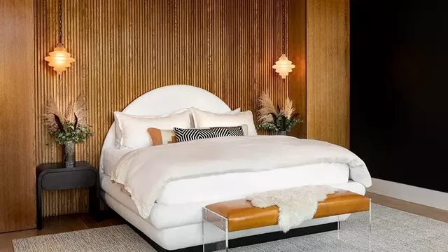 Curved Arched White Fabric Upholstered Platform Solid Wood Bed