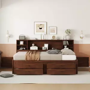 Solid Wood Full Storage Headboard Drawer Storage Bed