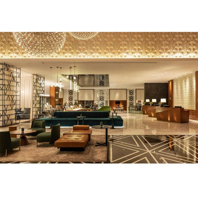 Premium Curved Solid Wood Marble Hotel Front Desk Full Custom Lobby Reception Furniture Project
