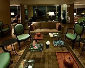 Classic Vintage Two-Tone Fabric Hotel Lounge Sofa Combination with Extra Long Glass Top Coffee Table