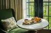 Vintage Green Fabric Hotel Accent Chair with Marble Round Side Table