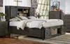 Rustic Dark Solid Wood Storage Bed With Sliding Barn Door Bookcase Headboard Farmhouse
