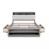 Multi Storage Drawer Upholstered Platform Hotel Bed with Built-in Headboard Open Cubby