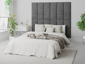 Dark Gray Two-Layer Square Grid Detachable Upholstered Wall Panel Hotel Headboard Bed