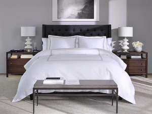 Dark Fabric Diamond Tuft Panel Hotel Headboard Solid Wood Two-Drawer Nightstand Guest Room
