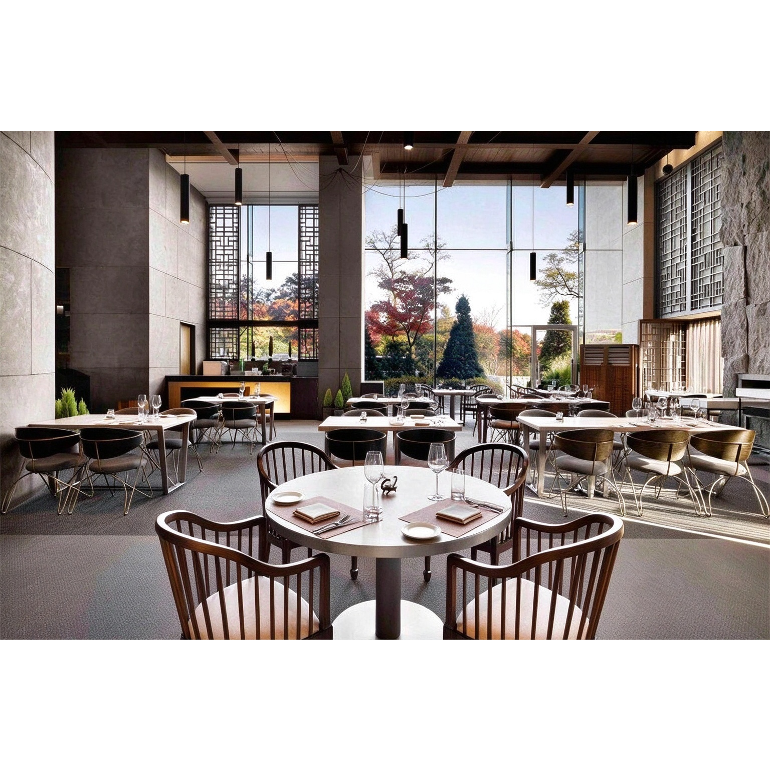Factory Custom Wabi Sabi Japanese Style Hotel Restaurant Furniture Set