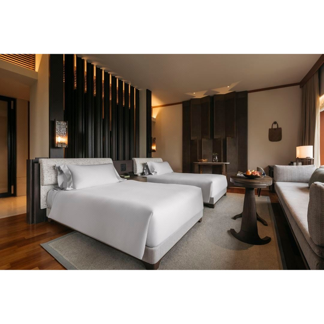 New Chinese Style Garden Resort Hotel Twin Room Full Wooden Soft Furnishing Furniture