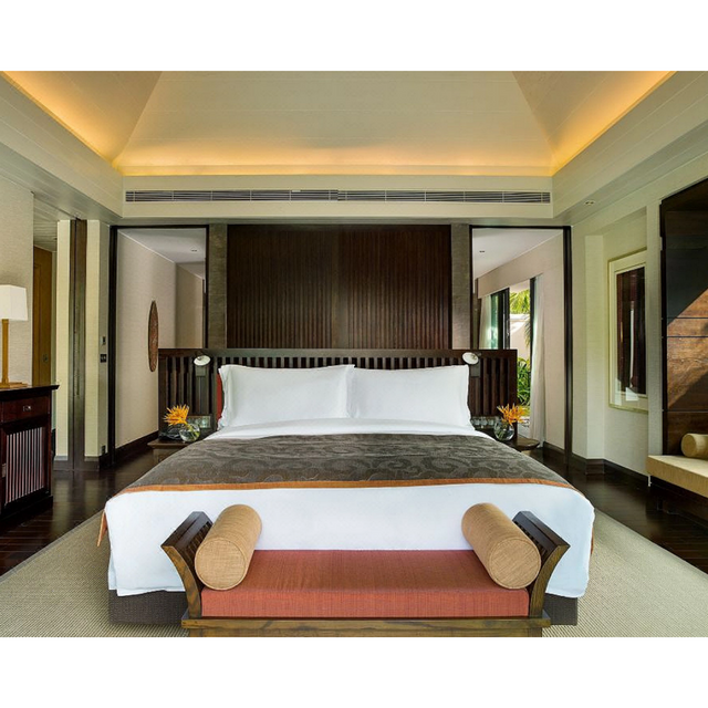 Southeast Asian Tropical Coastal Villa Full Vertical Slat Solid Wood Feature Wall Custom Hospitality Furnishings