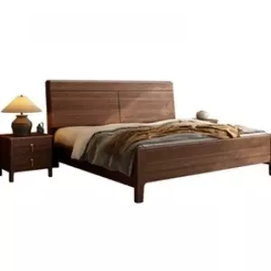 New Chinese Style Walnut Solid Wood Hotel Bed with Two-Drawer Nightstand