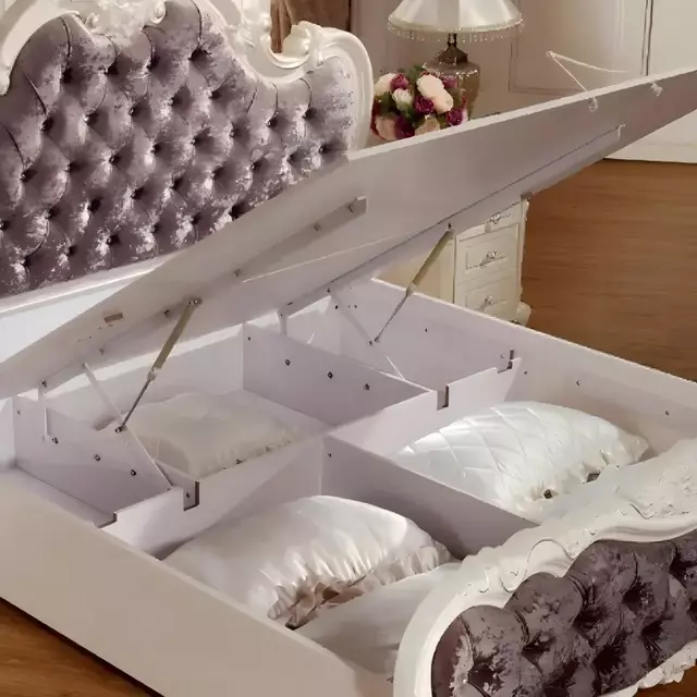 Hotel Project Customization French Palace Style Velvet Upholstered Storage Bed