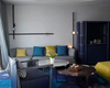Modern Grey Woven Fabric Hotel Lobby Lounge Sofa Set with Slatted Minibar Cabinet