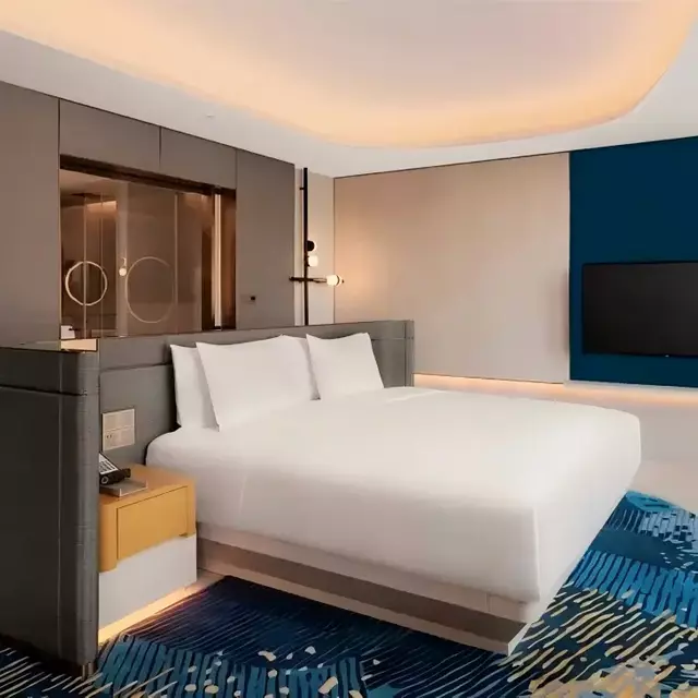 Custom Commercial Hospitality Furniture Upholstered King Bed with Nightstand