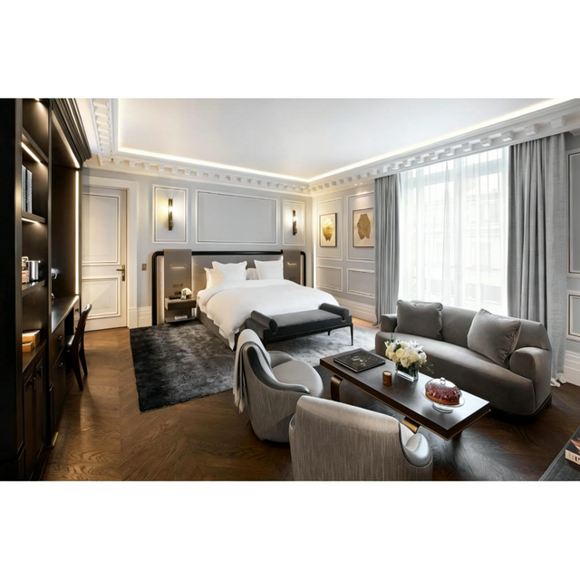 Modern‑Luxury Full Suite Furniture Set For Hotel Presidential Suites, Including Bedroom, Lounge And Dining Area