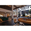 Caramel Brown Genuine Leather Modular Sofa Vintage Sphere Ring Chandelier Custom Furnishings For Inn Public Area Project