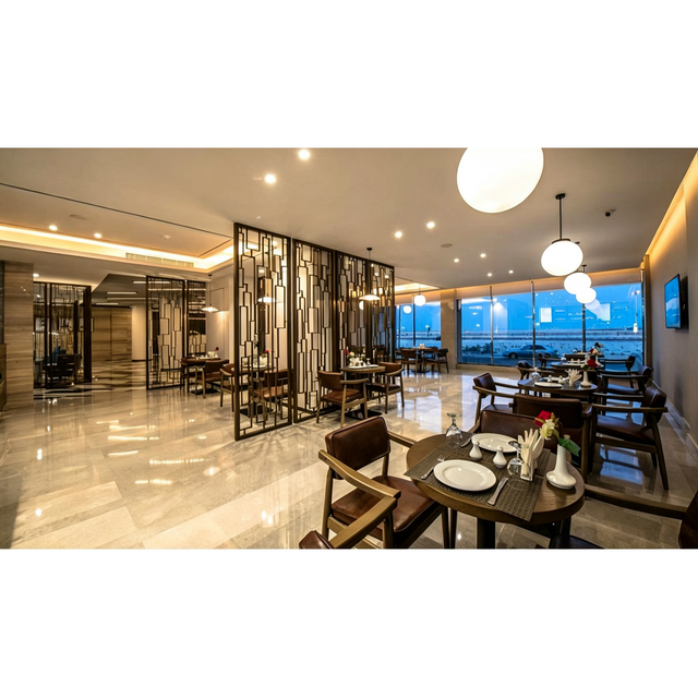 Coastal Hotel Catering Furnishings White Spherical Glass Pendant Lights Polished Marble Flooring Custom Project