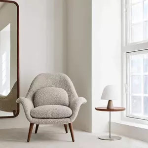 Minimalist Fabric Hotel Accent Chair with Round Wooden Side Table