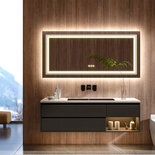  Modern Italian‑Style Dark‑Wood Floating Bathroom Vanity With Open Lit Storage For Resort Hotels