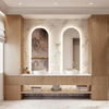 Cream Wood Wabi-Sabi Resort Hotel Double Sink Floating Vanity Set With Arched Backlit LED Smart Mirror