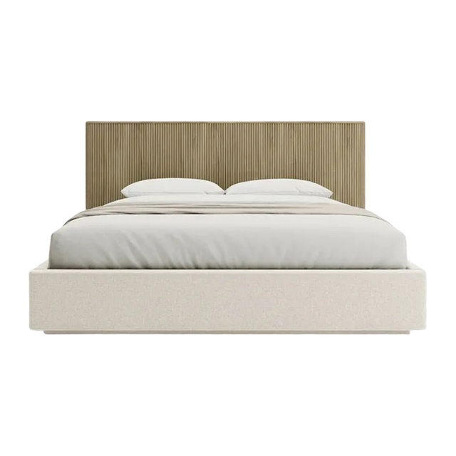 Off-White Linen Wrapped Low Storage Platform Hotel Bed Single Bed Frame
